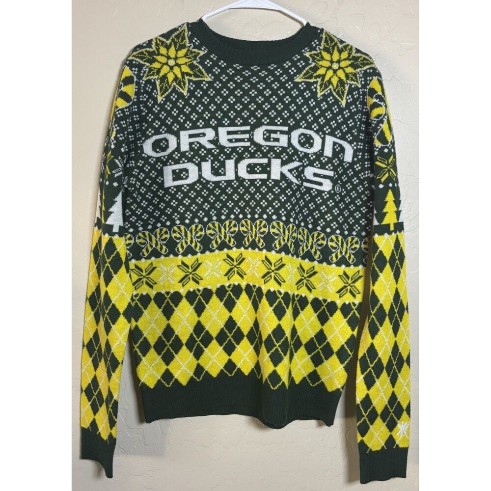 Oregon Ducks Ugly Christmas Sweater Green Yellow Reindeer NCAA Holiday
